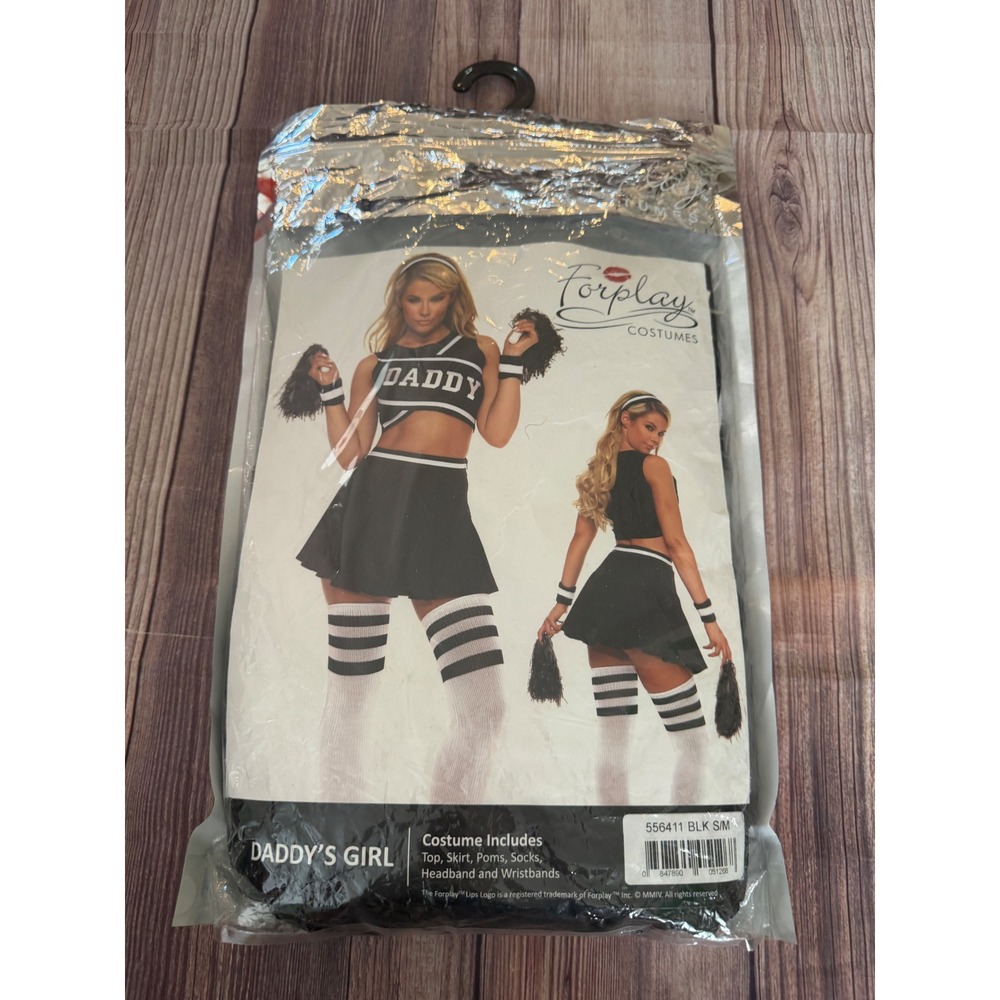 Forplay Daddys Girl Cheerleader Costume Set Black White S/M - Top and skirt ONLY